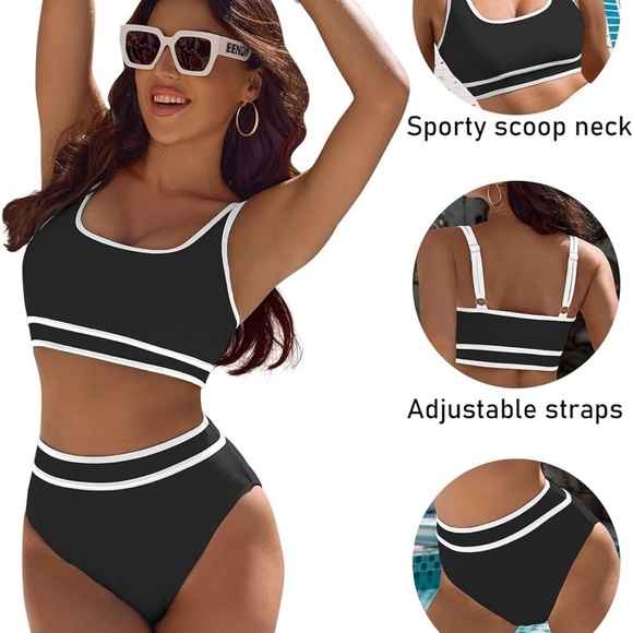 Black and White Sporty Bikini Swim Set - Picture 3 of 9